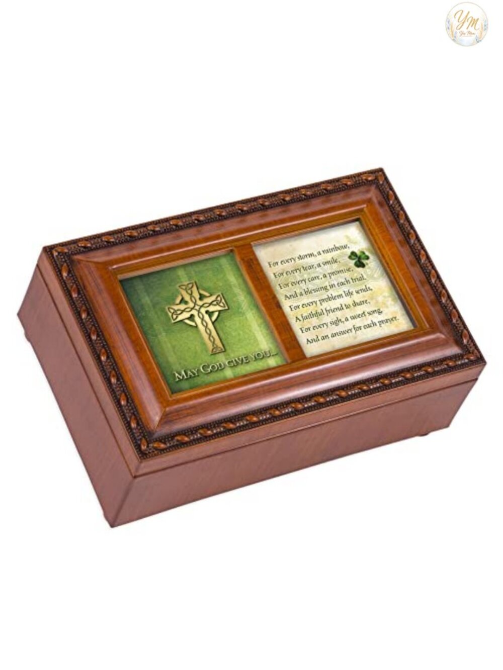 Woodgrain Rope Trim Musical Jewelry Music Box Plays Amazing Grace